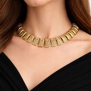 Vintage Coro Gold Tone Abstract Modernist Collar Choker Necklace 14”